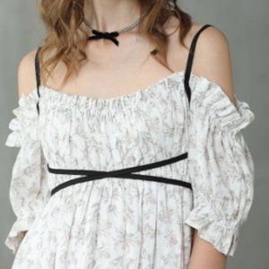 floral linen off shoulder dress, maxi linen dress, wedding linen dress, bracelet